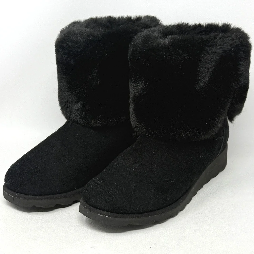 Bearpaw Marlene Black Suede Womens Ankle Boot 8 Faux Fur Boho Hipster Gorpcore